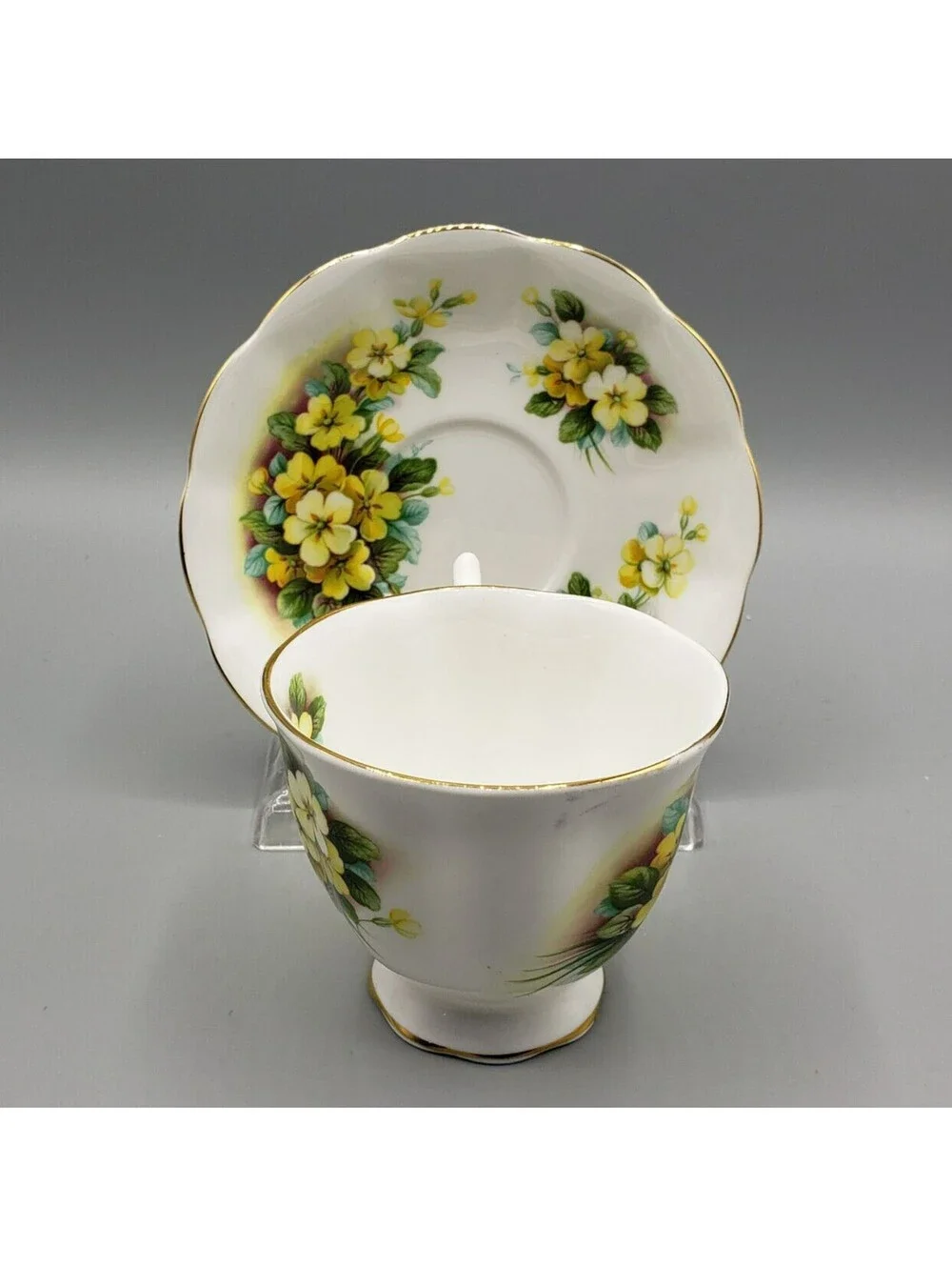 Vintage Royal Albert Teacup & Saucer Yellow Primroses Fine Bone China England
